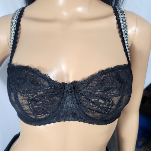 AUBADE Paris Black Lace Push-up Balconette sz 34D - Picture 4 of 7