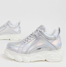 Buffalo Corin Low Platform Chunky Trainers In Silver Rainbow