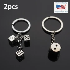 2 Pack Keychains 3D Dice Keyring Metal Zinc Alloy Keychains Key Holder Men Gift