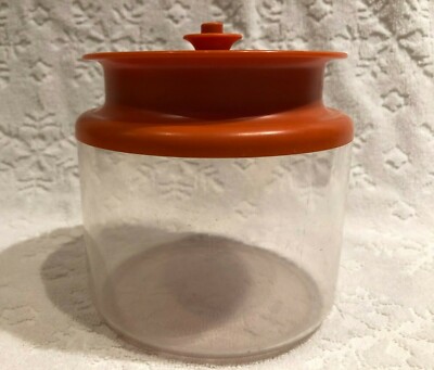 Retro TUPPERWARE; 1479-8 Ultra-Clear II Acrylic Counterparts Orange Top + Seal
