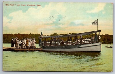 C1920 The Pearl Lake Pearl Excursion Boat Wrentham MA Postcard