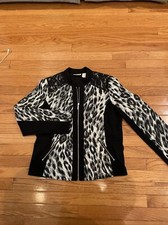 CHICO'S Animal Print Zip Up Front Black/Silver Jacket Womens Size 1 preowned
