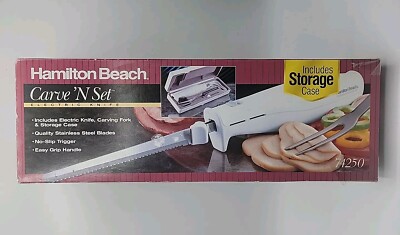 Vintage Hamilton Beach Carve 'N Set Electric Knife 74250 With Case Fork Book New