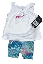 NEW Nike Infant Baby Girl 2 Piece Top Shorts Set White Purple DRI-FIT 18 month