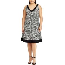 CHAPS Women's Floral Fit & Flare V-Neck Stretch Dress (Size 14W) NWT MSRP $110