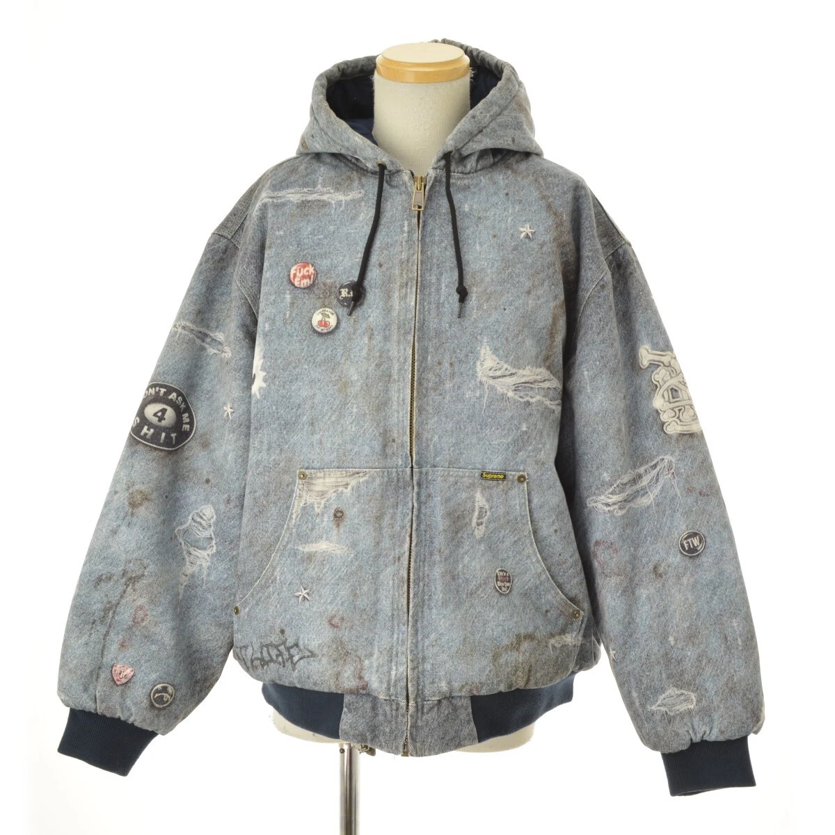 Parka de travail à capuche Supreme 24AW HJR trompe l'oeil veste en denim matelassée bleu L