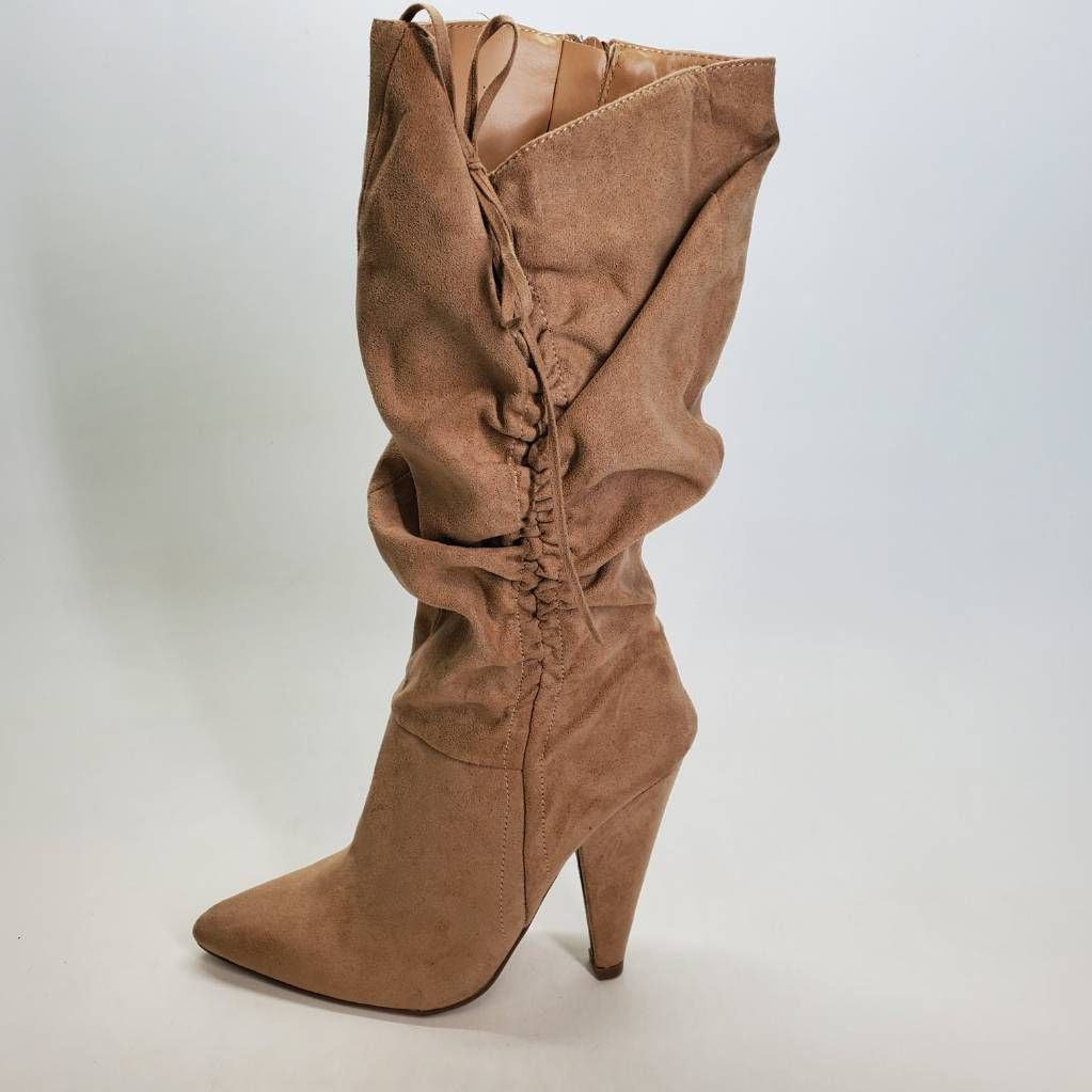 New York Company Womens Slouch Boots Brown Tie Pointed Toe Mid