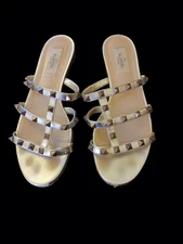 Valentino Garavani Silver Rock Stud Caged Sandals 37.5 