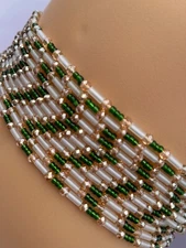 African Tie on Waist Beads GREEN + Crystal + Glow Waistline Belly Chain 30"-60"