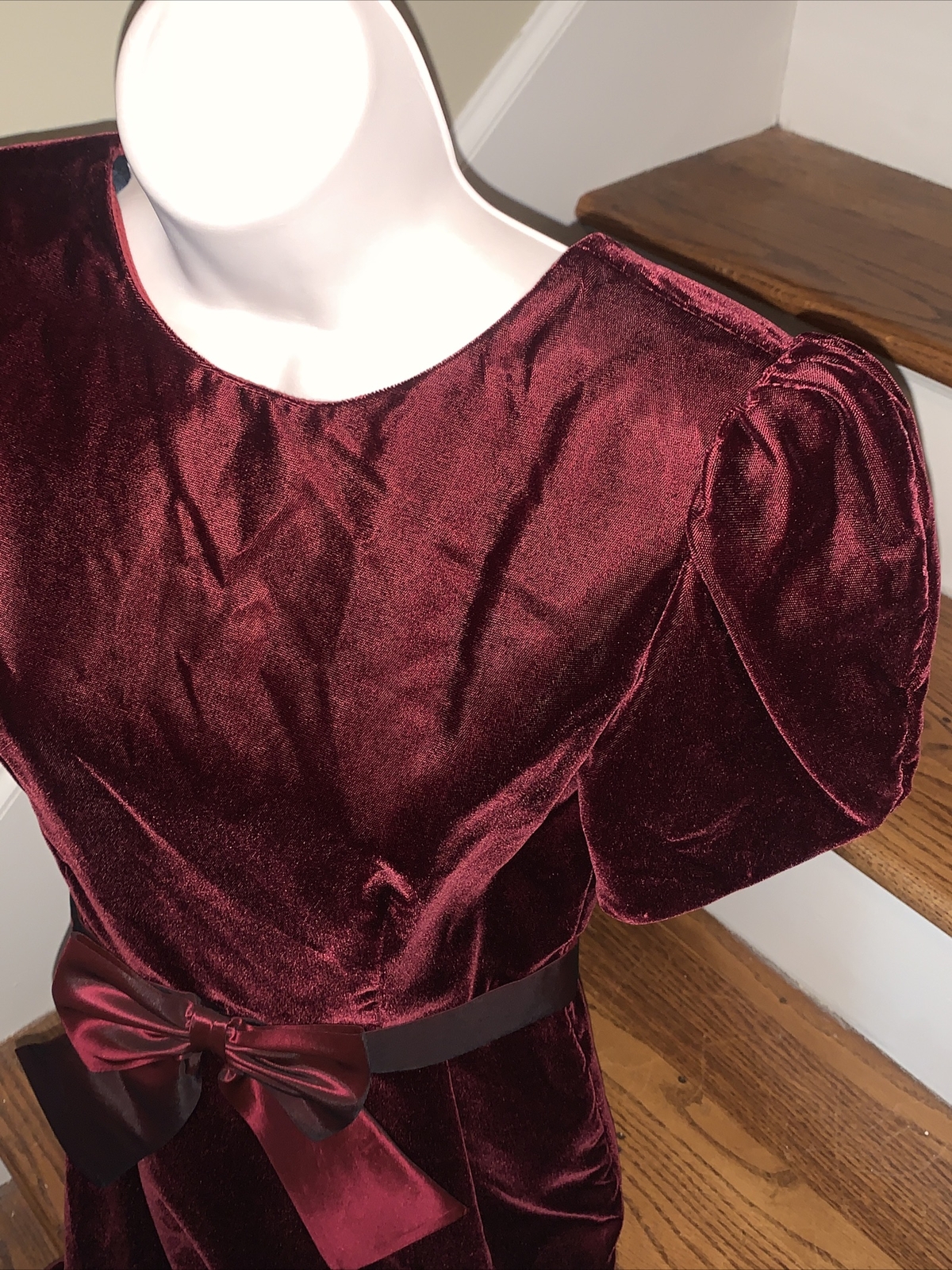 Vintage Petite Lanz Dress 1980s Burgundy Velvet F… - image 4