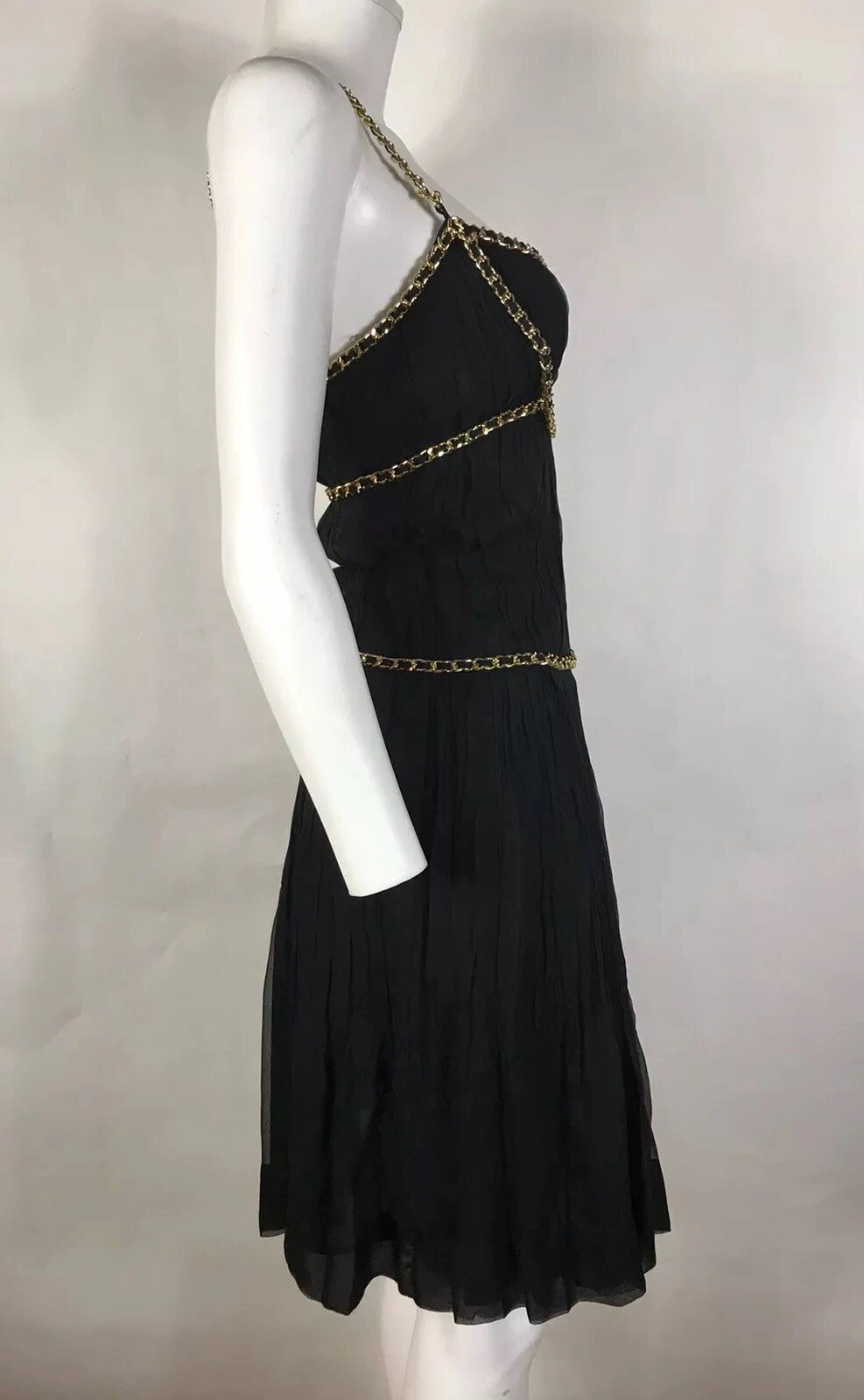 Abito vintage Moschino Couture nero oro catena seta XS