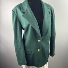 Liz Sport Vintage Green Gold Button Wool Blazer - Size 14p