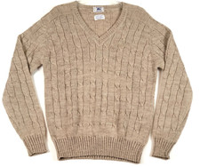 Vintage Izod Lacoste Sweater Mens L Tan Gator Acrylic Cable Knit V Neck Pullover