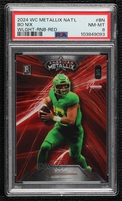 2023 American Metallix Pro-Look Football Red Rainbow Foil 5/5 Bo Nix PSA 8 0ma6