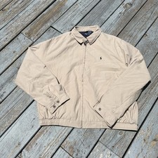 VINTAGE POLO RALPH LAUREN HARRINGTON WINDBREAKER FULL ZIP JACKET 90s TAN PONY