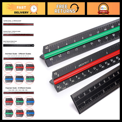 12'' Aluminum Triangular Architect Scale Ruler Set - 3 Pack, Drafting & Engineeri