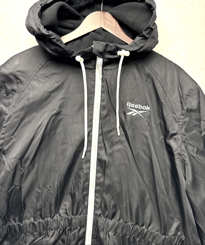 Reebok Men’s 2X  Workout Full-Zip Jacket Hoodie Zipper Pocket  Black/White NWT - Image 2 of 4