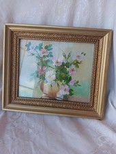 Nice Floral Print On Canvas And Heavy Ornate Gold Frame