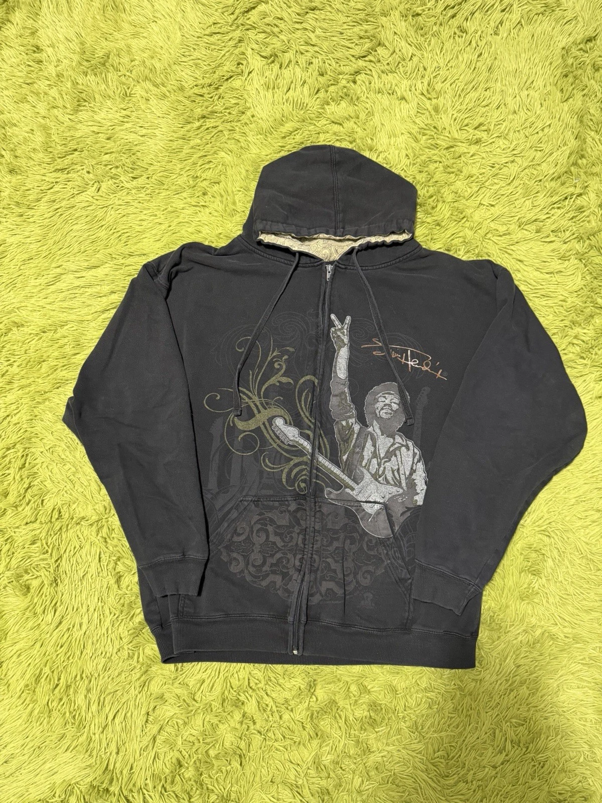 Vintage Y2K Jimi Hendrix Graphic Zip Up Hoodie Size XL Black!!!!