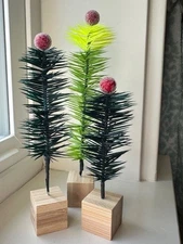 New Hand Crafted Genuine Goose Feather Small Tree Trio LIGHT GREEN, DARK GREEN