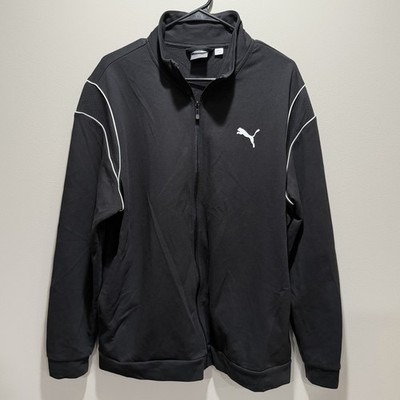 Puma Black Full-Zip Soccer Track Jacket Men s Sz XL Contrast Piping Stand Collar