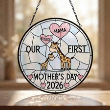 Personalized First Mother Day Mom Giraffe Stained Glass Suncatcher Custom Name