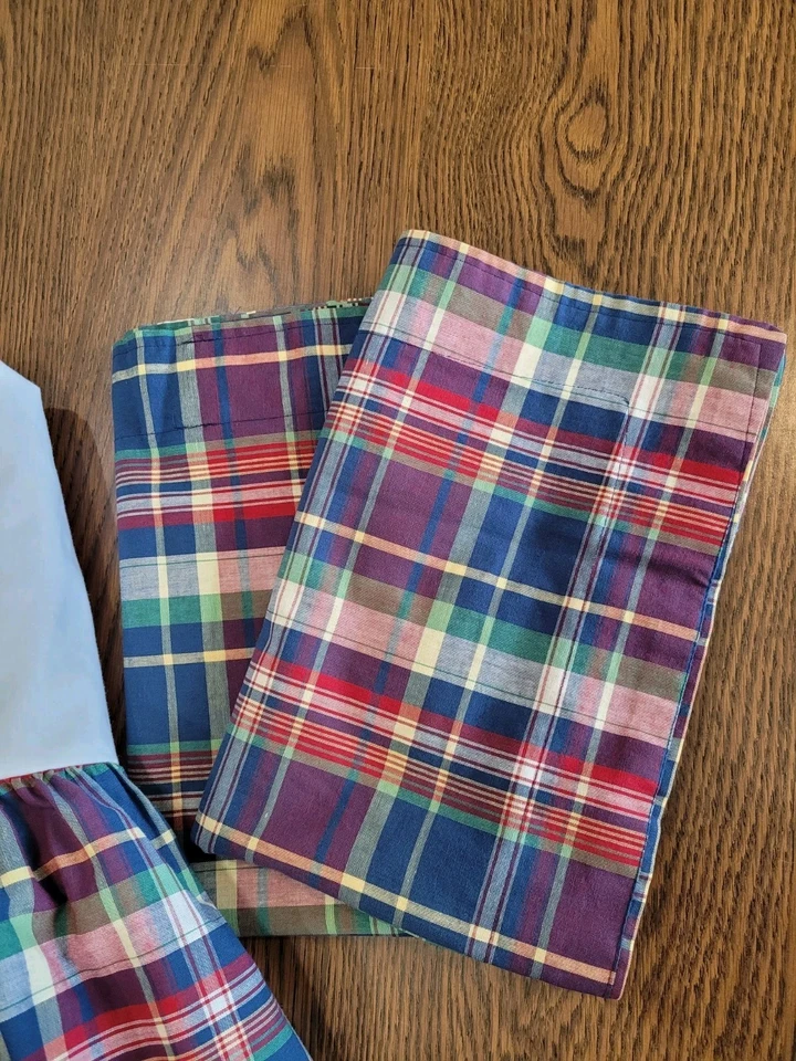 Ralph Lauren Garrison Plaid Queen Bedskirt 15" Drop With 2 Standard Shams RL - Image 2 of 4