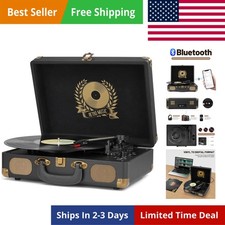 Vinyl Record Player Bluetooth Turntable 3-Speed Suitcase Portable Vintage Bel...