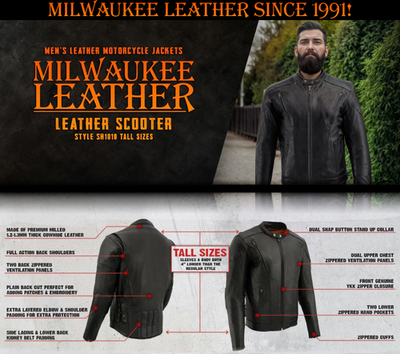 Milwaukee Leather SH1010T Men's Tall Sizes 'Scooter' Black Vented