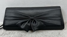 La Regale Black Satin Formal Elegant Chic Bow Accent Clutch Purse Bag 10  X 3  