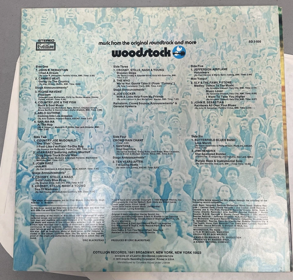 WOODSTOCK Orig SIGNED By RICHIE HAVENS Vinyl 3 Album Set Cotillion Records - Image 3 of 4
