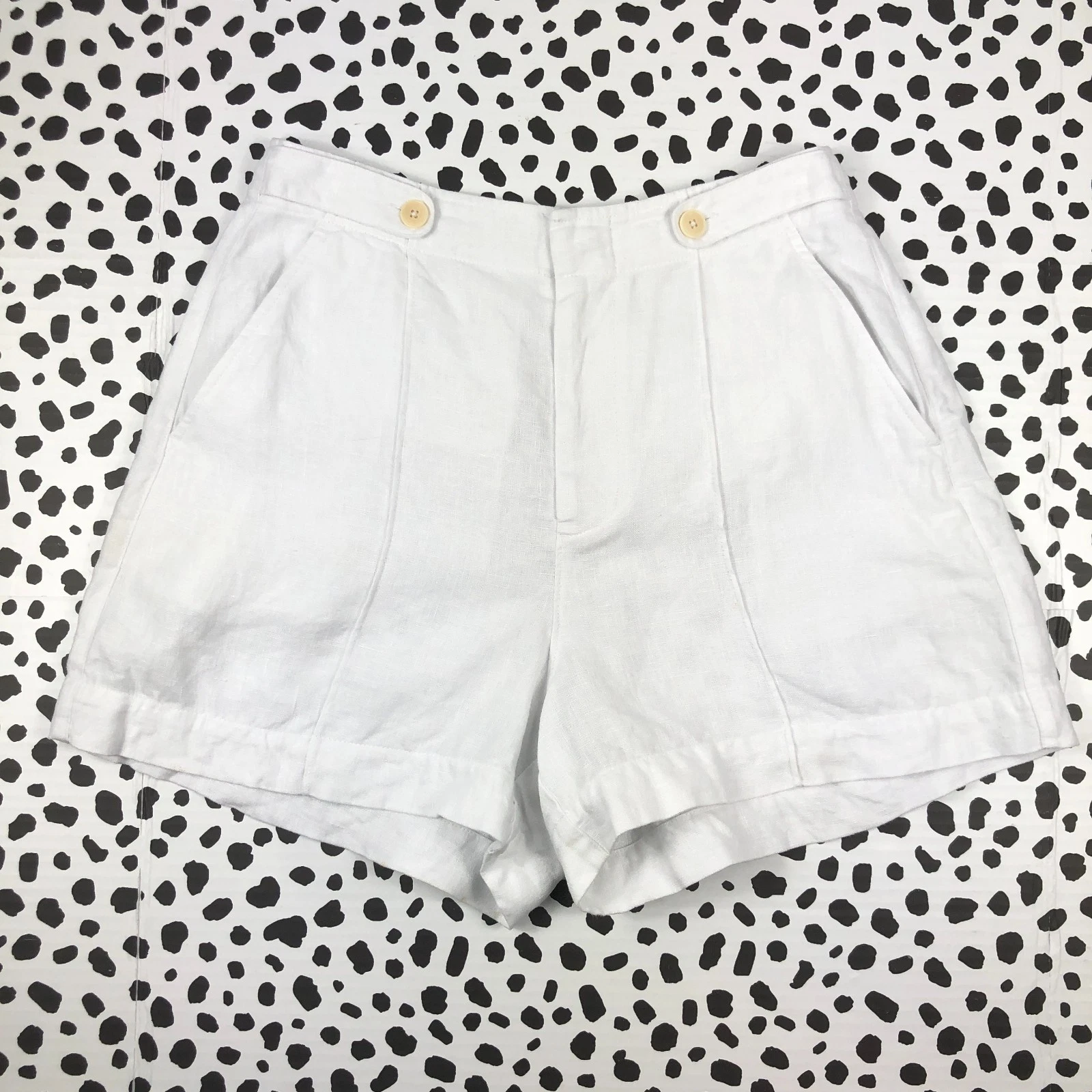 MADEWELL NEW Women's Clean Button-Tab Eyelet White Linen Shorts sz 6 NR095