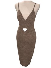 Privy Gold Mesh Padded Sequin Bodycon Keyhole Dress Party Cocktail Sleeveless XS