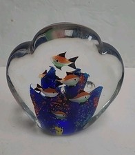 Murano Style Art Glass Paperweight School Fish Aquarium Tropical Sculpture Heavy