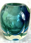 Murano Flavio Poli Sommerso Faceted Art Glass Blue, Green, & Clear Vase
