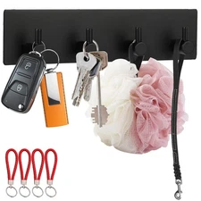 Key Holder for Wall Mount with 4 Hooks Stainless Steel Key Holder Rack Adhesive