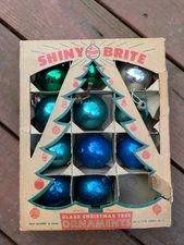 Shiny Brite Ornaments Lot in Box Aqua Blue Green Silver Franke Mercury Glass