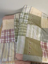 Croscill Home Pair of Window Panels 100% Cotton Green Pink Quilted Plaid 41x85"