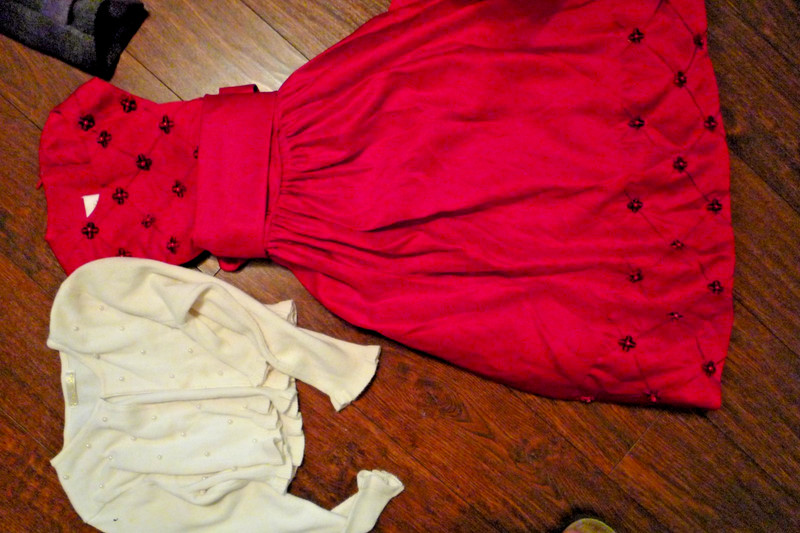 Girls size 6 red holiday dress with ivory shrug by Cinderella