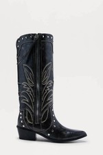 Fashion Nova NIOB 5.5 Studded And Embellished Black Gray Cowboy Boots MSRP 59.99