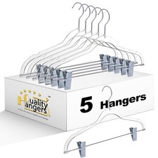Heavy-Duty Clear Plastic Pants Hangers with Clips - 5 Pack, 16.5 Inch