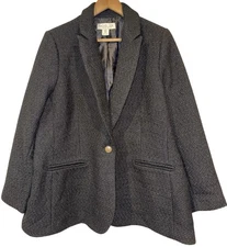 Rachel Zoe Black Tweed Blazer Notched Lapel Textured Classic Size 1X Gold Button