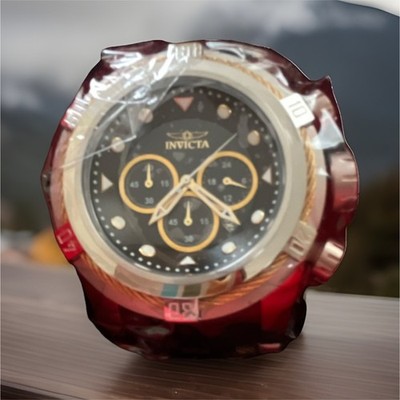 Invicta Chronograph Date Gold Silver Metal Band Analog Sport Watch Black Dial
