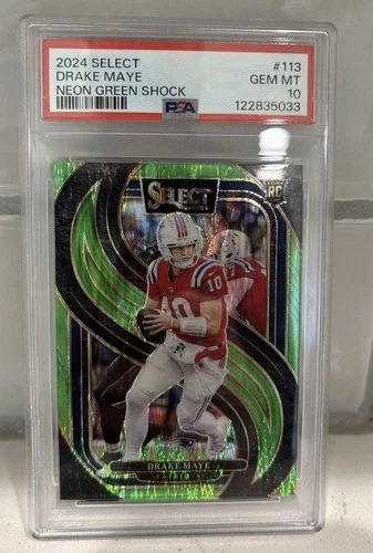 2024 Panini Select - Premier Level Drake Maye #113 Neon Green Shock Prizm /499