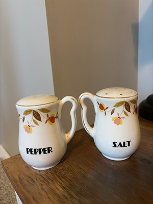 Hall Superior Jewel Tea Autumn Leaf Large Salt & Pepper Shakers NO STOPPERS