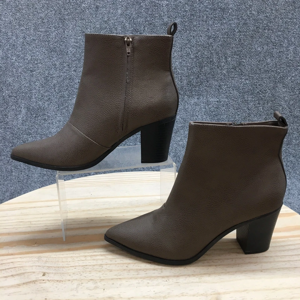 Botas antiguas azul marino para mujer 8 botines al tobillo color topo imitación cuero cremallera tacones en punta NUEVAS Foto 2 de 4