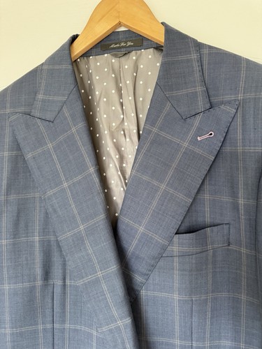 Indochino Blue Sport Coat Blazer 46L Blue Wool Peak Lapel Surgeon Windowpane - Picture 3 of 24