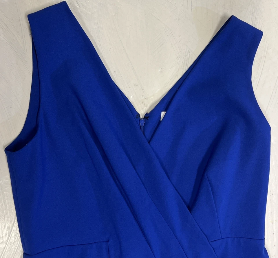 Vestido azul Calvin Klein tamanho 12 babado sem mangas comprimento do joelho gola V NOVO - Imagem 4 de 4