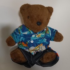 Brown Teddy Bear Plush Toy Wearing a Hawaiian Style Shirt By Pawsenclaws & Co.