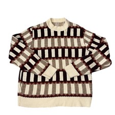 Vintage Alps Knitmeister Sz Large Sweater Brown Red Cream Western 70s Geometric